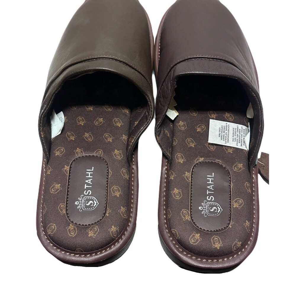 NEW Stahl Mens Size 12 Soft Sheep Leather Mocha Classic Slippers House Shoes - Picture 5 of 7